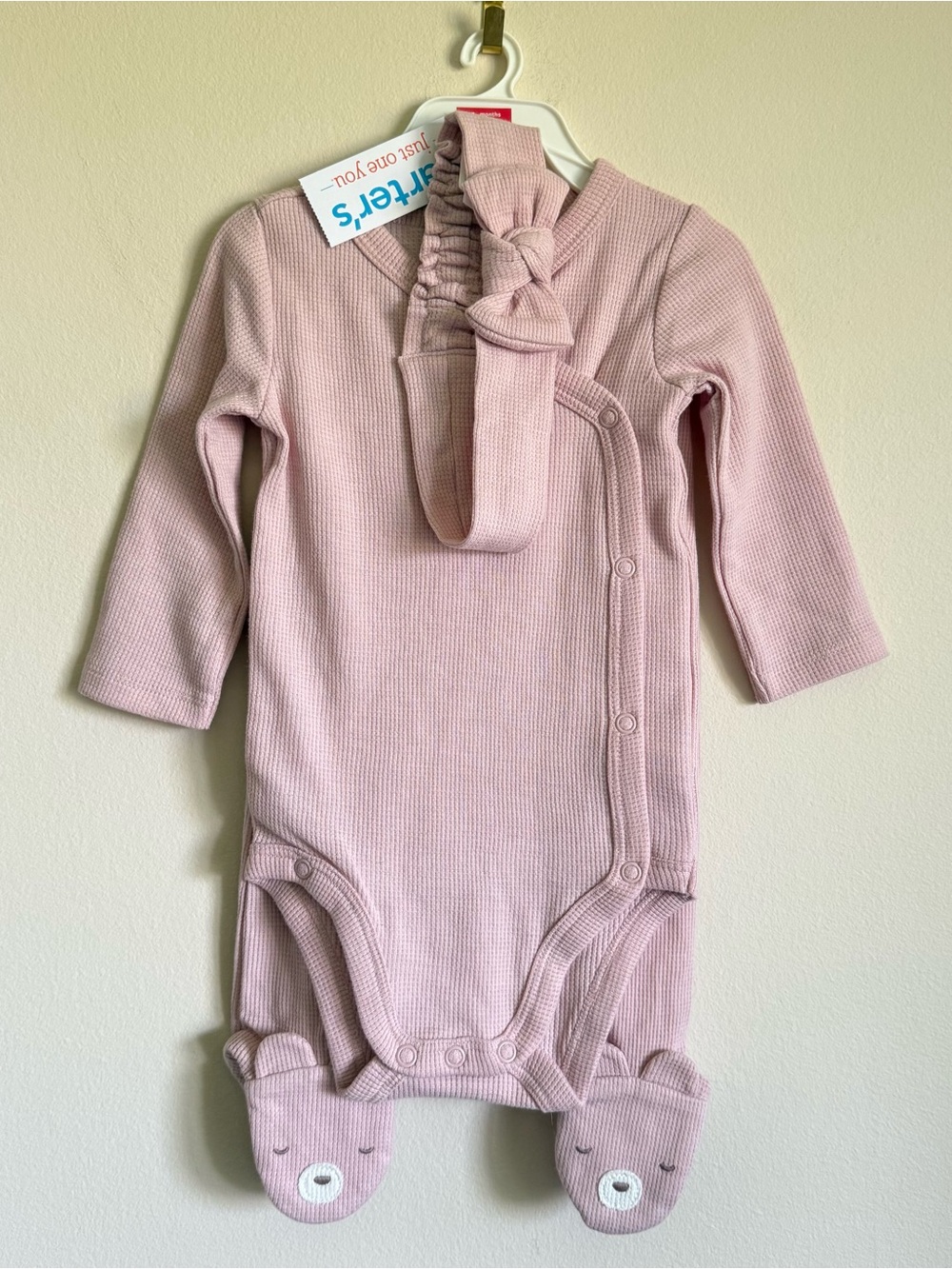 Carters Baby Girl Waffle Pink Teddy Bear 3-piece Set 6 Months Bow Pants Bodysuit